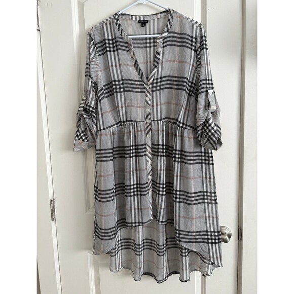 LEXIE - GREY PLAID CHIFFON HI-LO BABYDOLL TUNIC SHEER SIZE 1 Torrid - Picture 1 of 7